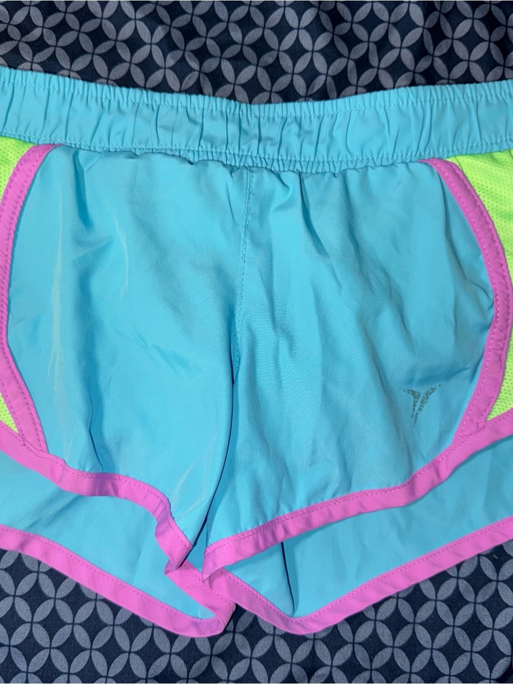 Active USA Light Blue Athletic Shorts with Pink and Neon Green Accents